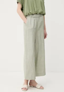 United Colors of Benetton pantaloni din in culoarea verde, drept, high waist, 465XDF09J imagine