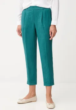 United Colors of Benetton pantaloni din in culoarea verde, drept, high waist, 4AGHDF079 imagine