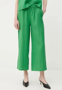 United Colors of Benetton pantaloni din in culoarea verde, drept, high waist, 4AGHDF09G imagine
