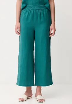 United Colors of Benetton pantaloni din in culoarea verde, drept, high waist, 4AGHDF09G imagine