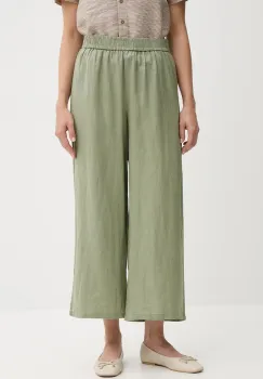 United Colors of Benetton pantaloni din in culoarea verde, drept, high waist, 4AGHDF09G imagine