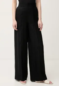 United Colors of Benetton pantaloni din in femei, culoarea negru, drept, high waist, 4AGHDF08K imagine