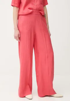 United Colors of Benetton pantaloni din in femei, culoarea rosu, drept, high waist, 4AGHDF08K imagine