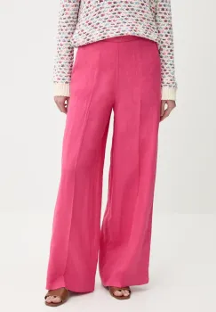 United Colors of Benetton pantaloni din in femei, culoarea roz, drept, high waist, 4AGHDF08K imagine