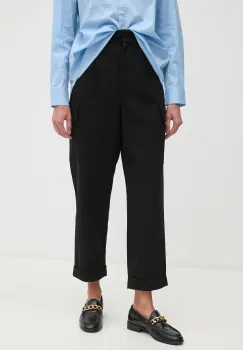 United Colors of Benetton pantaloni din lana culoarea negru, fason cargo, high waist, 4EACDF07O imagine