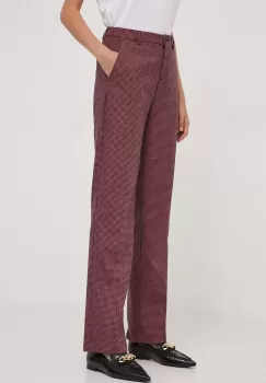 United Colors of Benetton pantaloni din lana culoarea roz, drept, high waist imagine