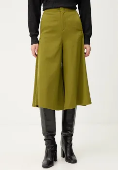 United Colors of Benetton pantaloni din lana culoarea verde, lat, high waist, 4YVXDF0A9 imagine