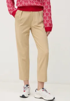 United Colors of Benetton pantaloni femei, culoarea bej, fason tigareta, high waist, 4962DF075 imagine