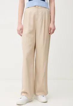 United Colors of Benetton pantaloni femei, culoarea bej, lat, high waist, 4Y09DF08X imagine