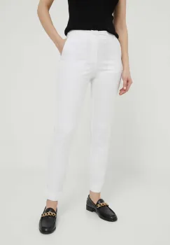 United Colors of Benetton pantaloni femei, culoarea bej, mulata, high waist imagine