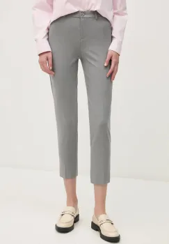 United Colors of Benetton pantaloni femei, culoarea gri, drept, high waist, 4L4H557R4 imagine