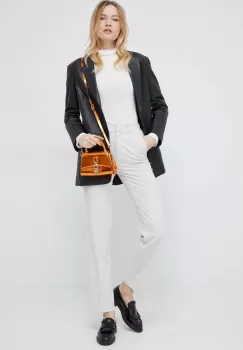 United Colors of Benetton pantaloni femei, culoarea gri, lat, high waist imagine