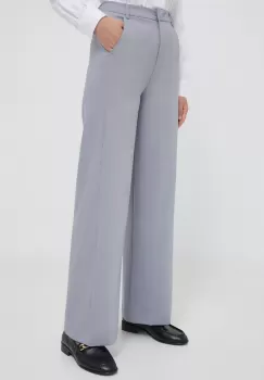 United Colors of Benetton pantaloni femei, culoarea gri, lat, high waist imagine