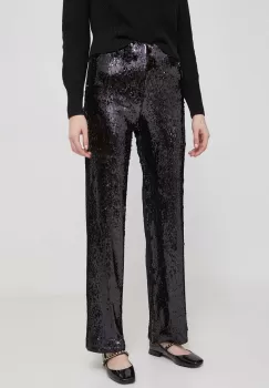 United Colors of Benetton pantaloni femei, culoarea negru, lat, high waist imagine