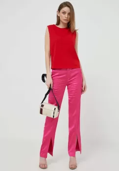 United Colors of Benetton pantaloni femei, culoarea roz, drept, high waist imagine