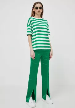 United Colors of Benetton pantaloni femei, culoarea verde, drept, high waist imagine