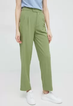 United Colors of Benetton pantaloni femei, culoarea verde, lat, high waist imagine
