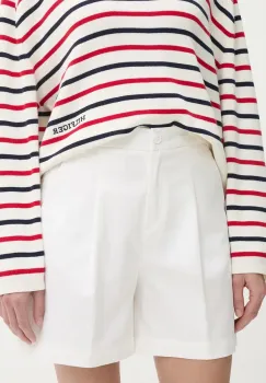 United Colors of Benetton pantaloni scurti culoarea alb, uni, high waist, 40FAD901U imagine