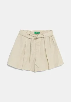 United Colors of Benetton pantaloni scurti de in pentru copii culoarea bej, uni, talie reglabila, 43WBG902G imagine