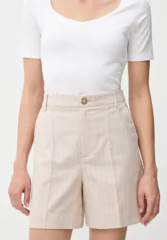 United Colors of Benetton pantaloni scurti din amestec de in culoarea bej, cu imprimeu, high waist, 49KBD901X imagine