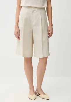 United Colors of Benetton pantaloni scurti din amestec de in culoarea bej, uni, high waist, 45BVD9026 imagine