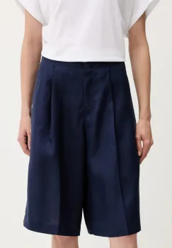 United Colors of Benetton pantaloni scurti din amestec de in culoarea bleumarin, uni, high waist, 45BVD9026 imagine