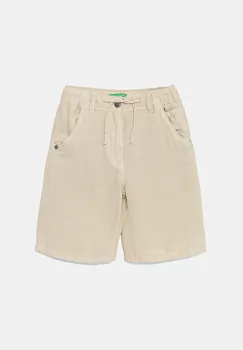 United Colors of Benetton pantaloni scurti din amestec de in pentru copii culoarea bej, talie reglabila, 41DAC9043 imagine