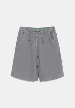United Colors of Benetton pantaloni scurti din amestec de in pentru copii culoarea gri, talie reglabila, 41DAC9043 imagine