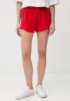 United Colors of Benetton pantaloni scurti din bumbac x Stranger Things culoarea rosu, cu imprimeu, high waist, 33NVD900B imagine