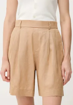 United Colors of Benetton pantaloni scurti din in culoarea bej, uni, high waist, 4AGHD901V imagine