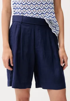 United Colors of Benetton pantaloni scurti din in culoarea bleumarin, uni, high waist, 4AGHD901V imagine