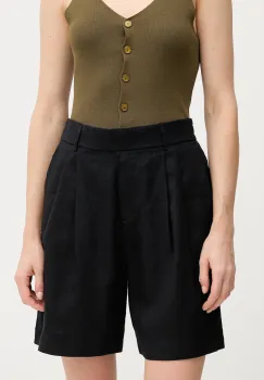 United Colors of Benetton pantaloni scurti din in culoarea negru, uni, high waist, 4AGHD901V imagine