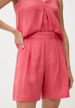 United Colors of Benetton pantaloni scurti din in culoarea rosu, uni, high waist, 4AGHD901V imagine