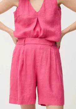 United Colors of Benetton pantaloni scurti din in culoarea roz, uni, high waist, 4AGHD901V imagine