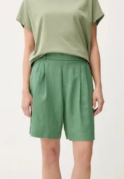 United Colors of Benetton pantaloni scurti din in culoarea verde, uni, high waist, 4AGHD901V imagine