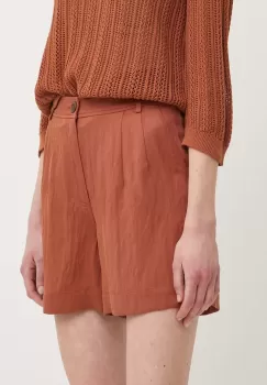 United Colors of Benetton pantaloni scurti femei, culoarea maro, neted, high waist imagine