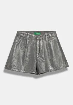 United Colors of Benetton pantaloni scurti jeans culoarea argintiu, neted, talie reglabila, 48UHC903D imagine