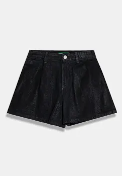 United Colors of Benetton pantaloni scurti jeans culoarea negru, neted, talie reglabila, 48UHC903D imagine