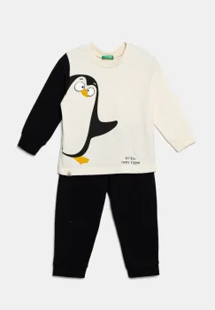 United Colors of Benetton pijama copii culoarea bej, cu imprimeu, 3DKE0P081 imagine