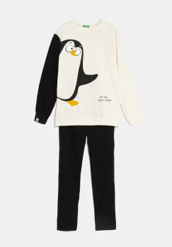 United Colors of Benetton pijama copii culoarea bej, cu imprimeu, 3DKE0P087 imagine
