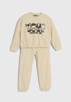 United Colors of Benetton pijama copii culoarea bej, cu imprimeu imagine