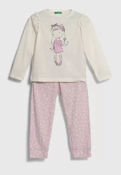 United Colors of Benetton pijama copii culoarea bej, modelator imagine