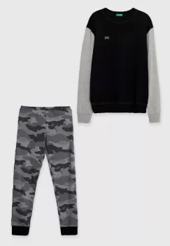 United Colors of Benetton pijama copii culoarea negru, modelator imagine