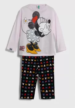 United Colors of Benetton pijama copii culoarea roz, cu imprimeu imagine