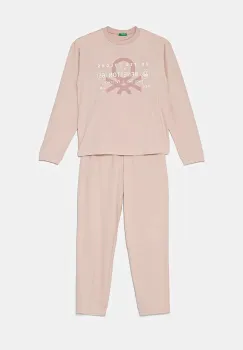 United Colors of Benetton pijama copii culoarea roz, cu imprimeu, 3DKE0P073 imagine