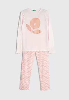 United Colors of Benetton pijama copii culoarea roz, modelator imagine