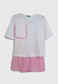 United Colors of Benetton pijamale de bumbac pentru copii culoarea alb, modelator imagine