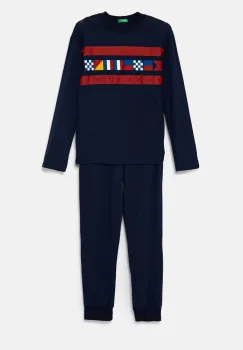United Colors of Benetton pijamale de bumbac pentru copii culoarea albastru marin, cu imprimeu, 3VD00P07A imagine