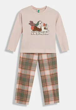 United Colors of Benetton pijamale de bumbac pentru copii culoarea bej, cu imprimeu, 34NB0P07L imagine