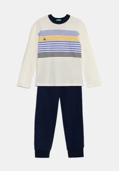 United Colors of Benetton pijamale de bumbac pentru copii culoarea bej, cu imprimeu, 3VD00P07A imagine